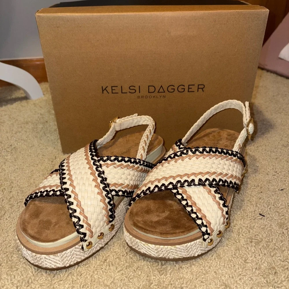 Kelsi Dagger Brooklyn Pace Raffia Anthropologie Wedge Sandals neutral 6.5 M‎